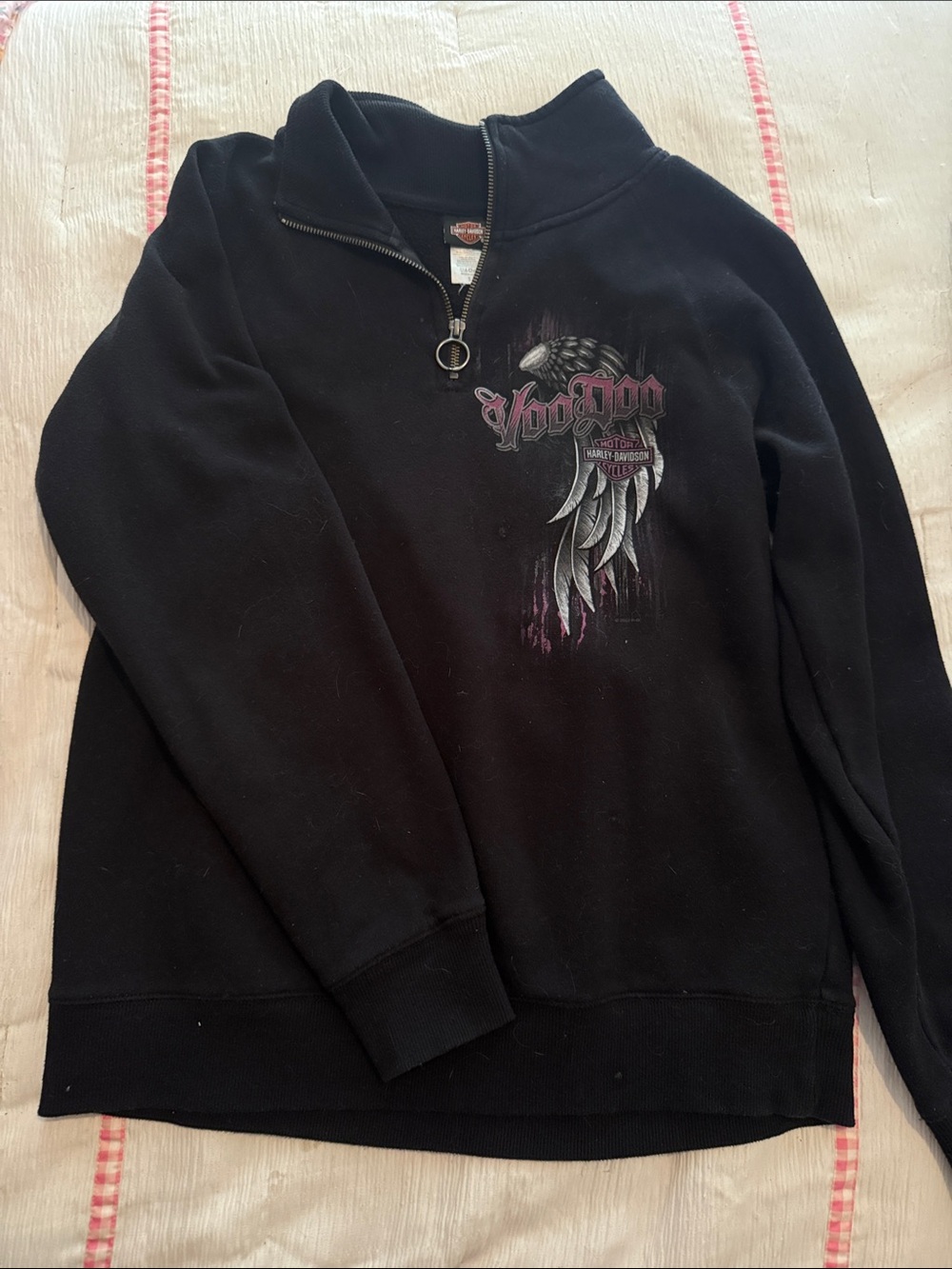 Harley-Davidson Black Quarter-Zip Pullover with Voodoo Wing Graphic